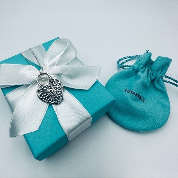 Tiffany & Co. Filigree Heart Lock Key Charm Necklace 18” with Packaging - Picture 9 of 9